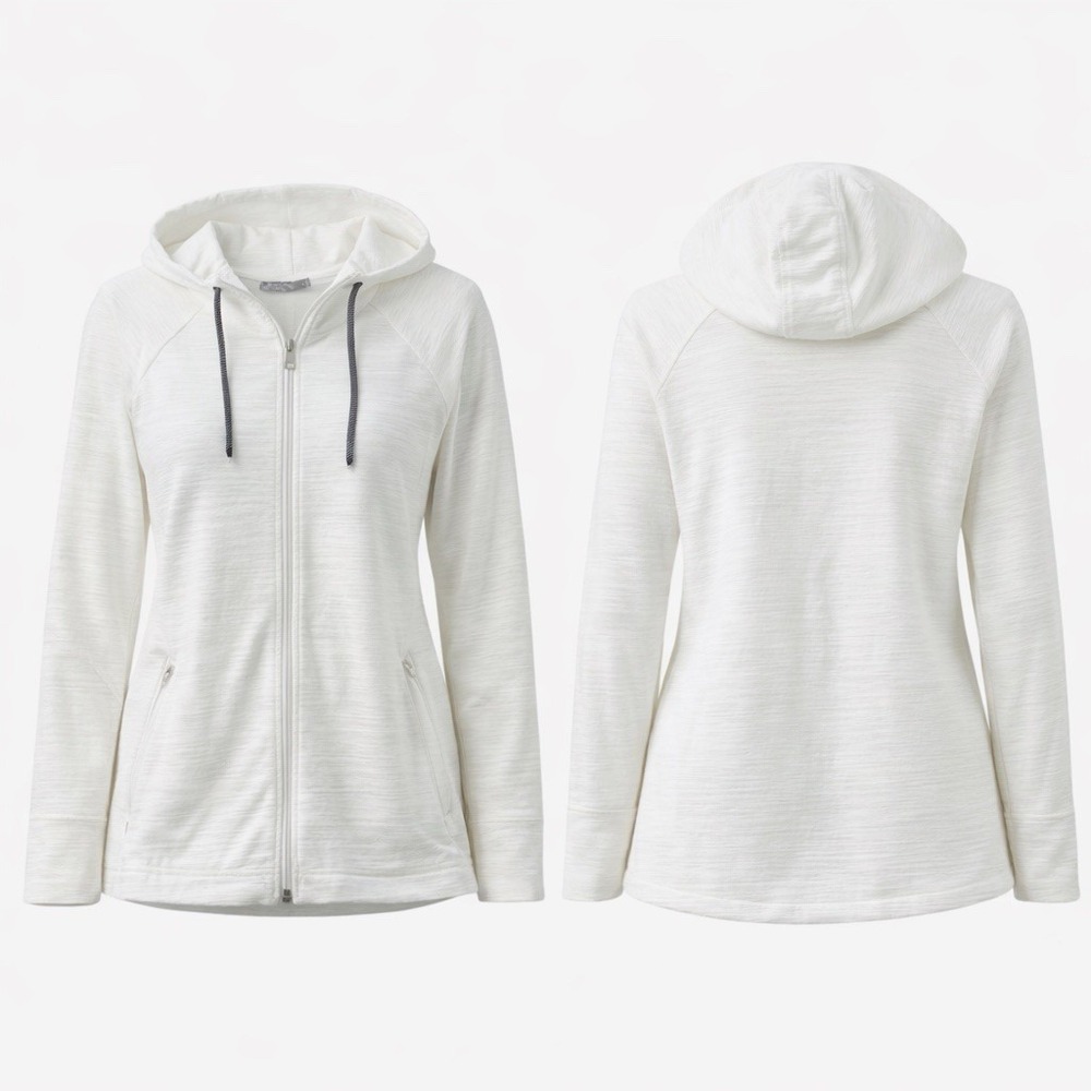 T for Talbots UPF 50+ White Stretchy Hoodie Jacket Full Zip Sz SP Athletic Beach